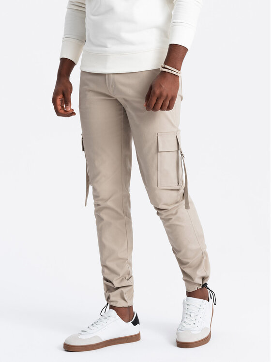 Ombre Ombre Spodnie materiałowe OM-PACG-0197 Beżowy Regular Fit