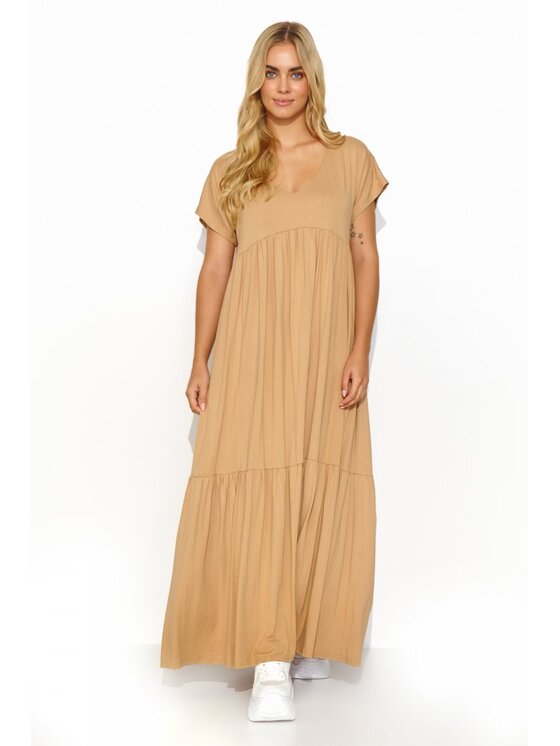Makadamia Makadamia Sukienka codzienna M828 Beżowy Loose Fit