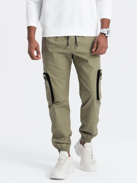 Ombre Ombre Joggers kalhoty OM-PAJO-0135 Khaki Cargo Fit
