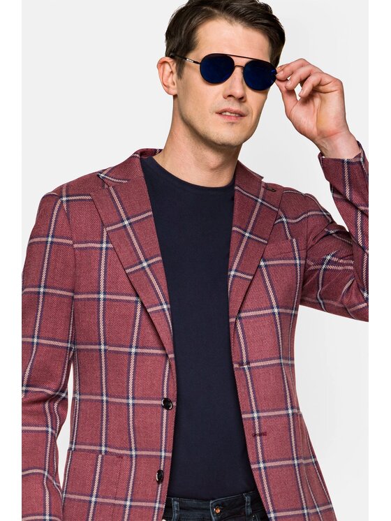 Lancerto Lancerto Marynarka Eleonora Bordowy Slim Fit