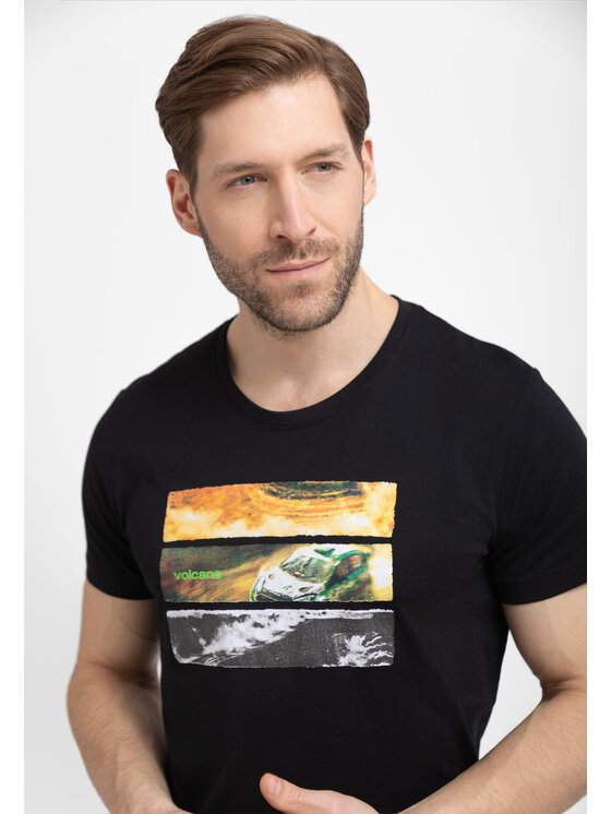 Volcano Volcano T-Shirt T-RELI Czarny Regular Fit