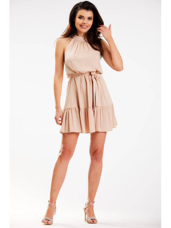 Awama Awama Sukienka letnia A580 Beżowy Basic Fit
