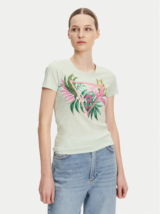 Guess Guess T-Shirt W5GI07 J1314 Turkusowy Slim Fit