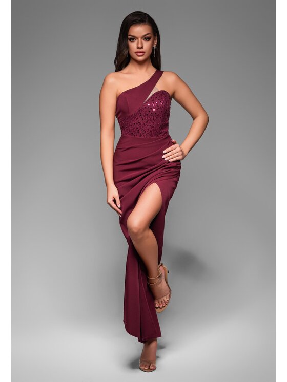 Ombre Ombre Sukienka wieczorowa LA-OM-DLR037 Bordowy Regular Fit