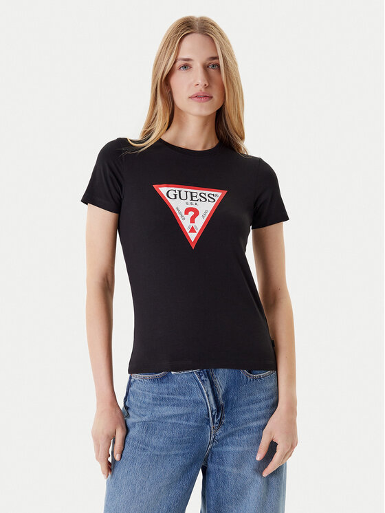 Guess Jeans Guess Jeans Tricou W4YI04 J1314 Negru Slim Fit