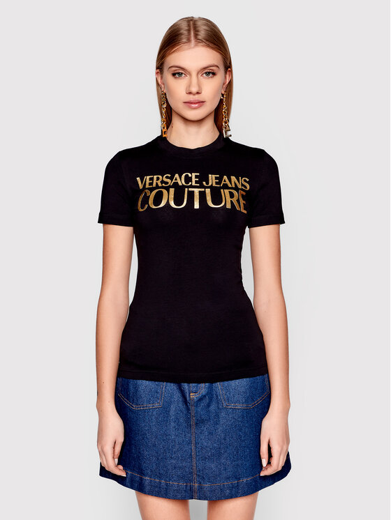 Versace Jeans Couture Versace Jeans Couture T-Shirt Logo Thick Foil 72HAHT01 Czarny Regular Fit