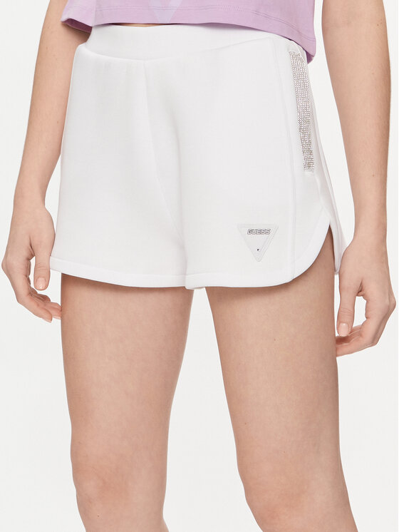 Guess Guess Pantalon scurți din material Kiara V4GD16 FL04P Alb Regular Fit