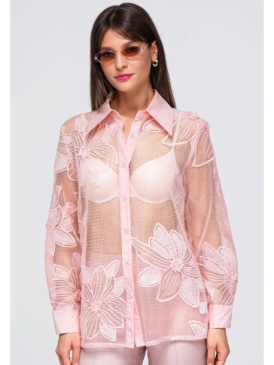 Ombre Ombre Koszula OW-SH-E0048 Różowy Loose Fit