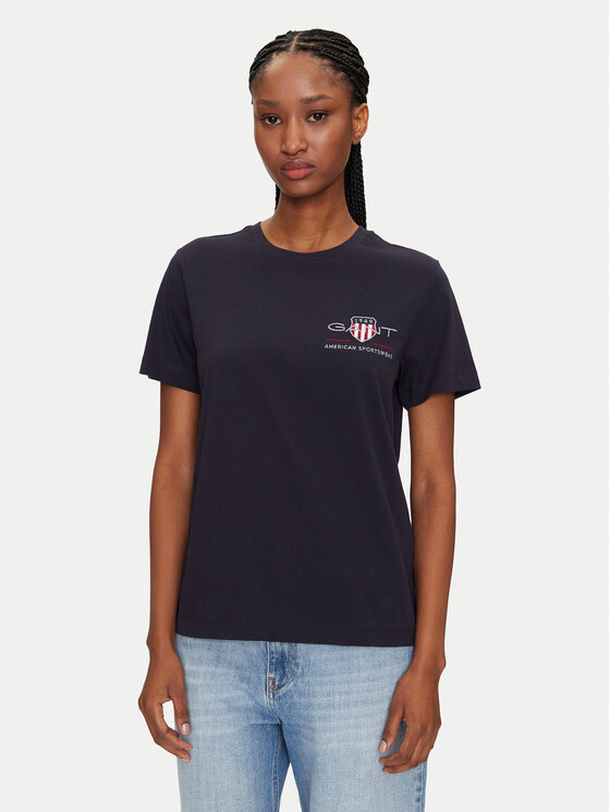Gant Tričko Bisiklet Yaka 4200277 Tmavomodrá Regular Fit