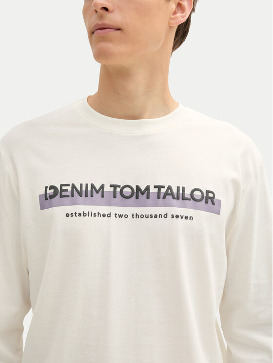 Tom Tailor Denim Tom Tailor Denim Longsleeve 1043888 Biały Regular Fit