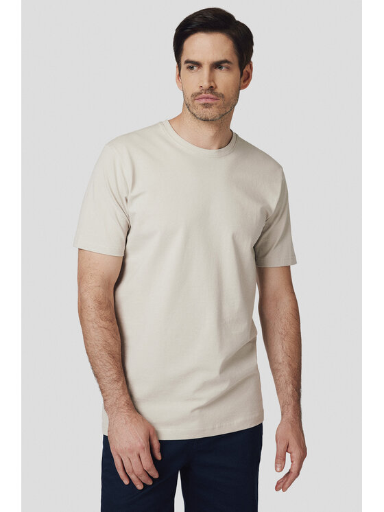 Lancerto Lancerto T-Shirt Koszulka z Bawełną Jasnobeżowa Jeffrey TS073124000039 Beżowy Regular Fit