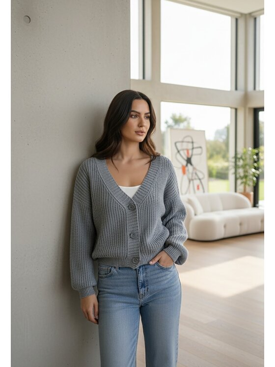 FIGL FIGL Kardigán M1263 Sivá Regular Fit