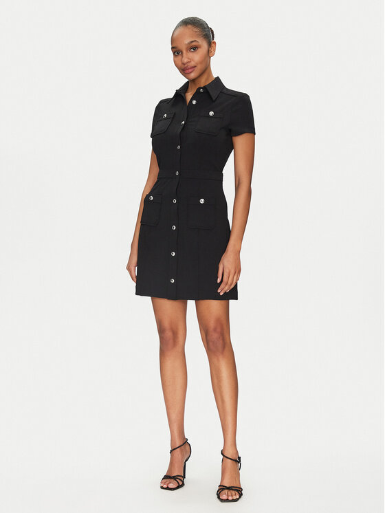 Guess Guess Rochie tip cămașă W5GK70 KCBO2 Negru Regular Fit