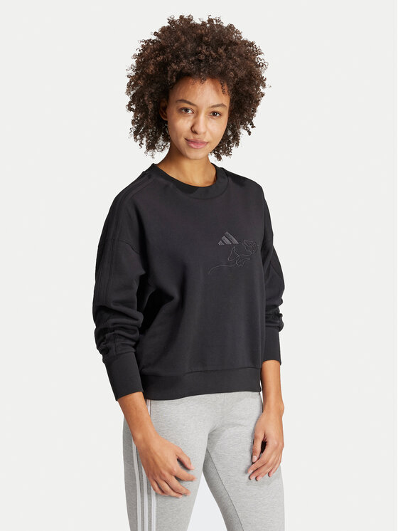 adidas adidas Majica dugih rukava ALL SZN French Terry 3-Stripes JI9100 Crna Loose Fit