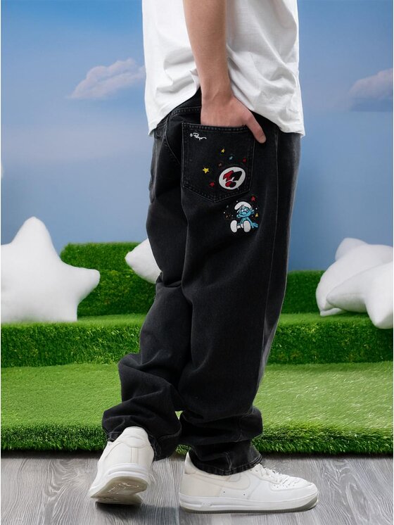 Smerfy Smerfy Jeansy Spodnie Jeansowe Baggy Męskie Czarne Smerfy Stunned XXL Czarny Baggy Fit
