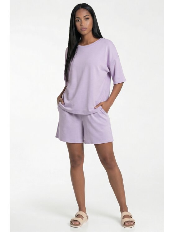 FIGL FIGL Komplet bluzka i szorty sportowe M1306 Fioletowy Loose Fit