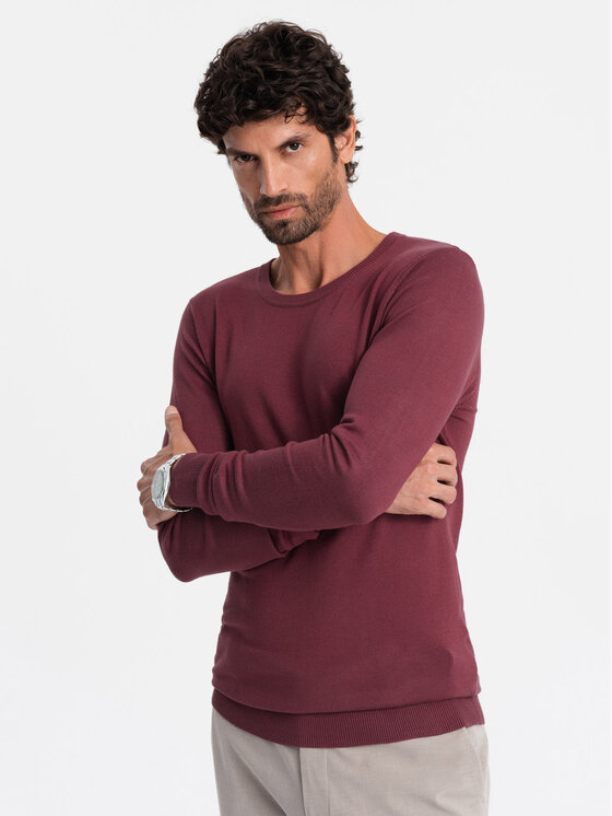 Ombre Ombre Sweter OM-SWBS-0106 Bordowy Regular Fit