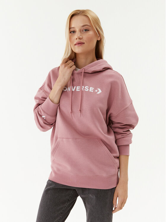 Converse Džemperis ar kapuci Wordmark Fleece Hoodie Emb 10025690-A11 Rozā Regular Fit