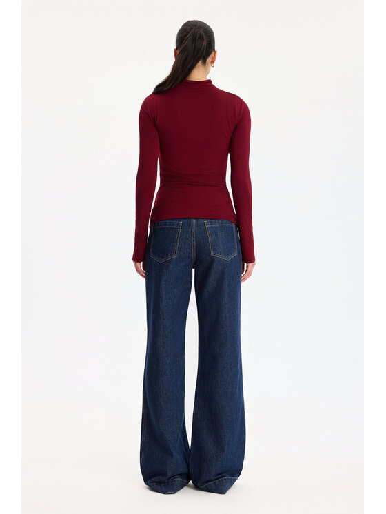 BENU BENU Bluzka z golfem Bordowy Slim Fit