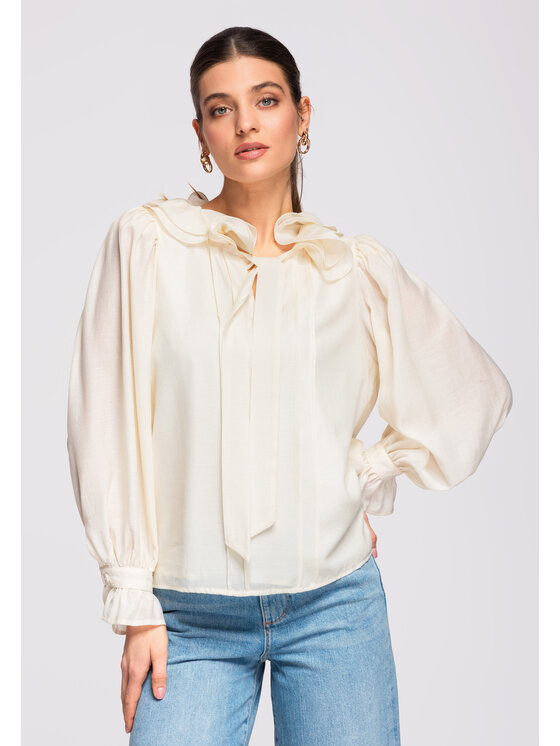 Ombre Ombre Bluzka OW-TS-E0031 Beżowy Loose Fit