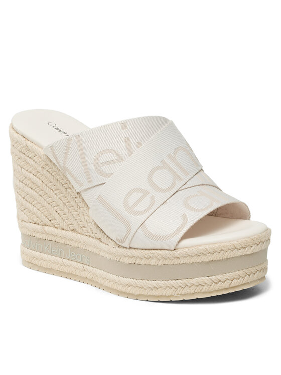 Calvin Klein Jeans Espadrile Wedge Sandal Webbing YW0YW00961 Écru