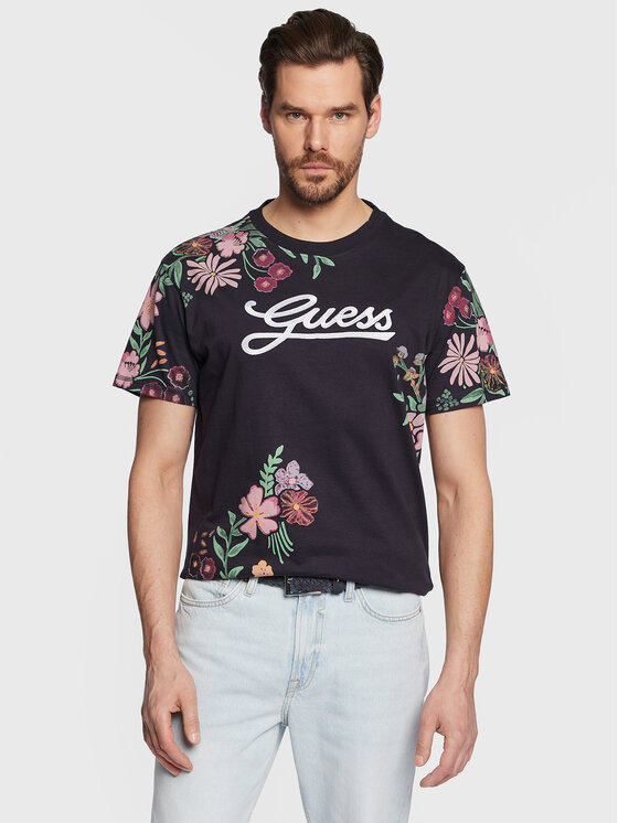 Guess T-krekls Flower Script M3GI07 K8FQ4 Tumši zils Regular Fit