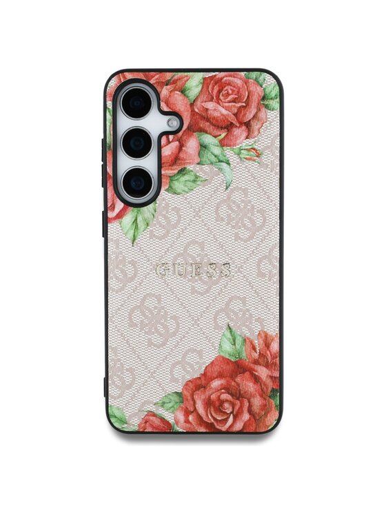 Guess Guess Etui na telefon Leather 4G Flowers Print Metal Classic Logo Różowy