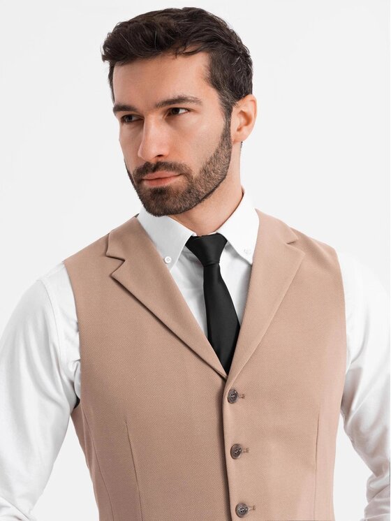 Ombre Ombre Kamizelka garniturowa OM-BLZV-0145 Brązowy Slim Fit