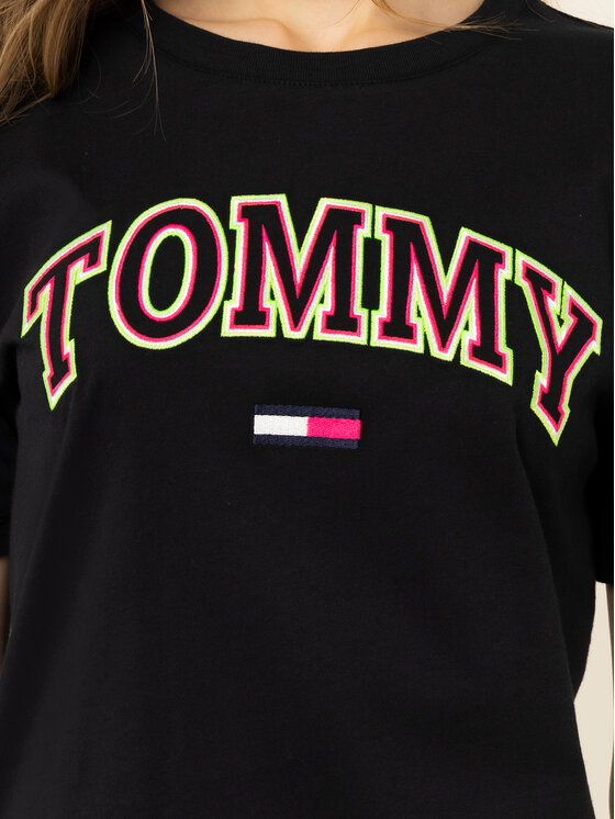 Tommy Jeans Tommy Jeans Tricou Tjw Neon Collefiate Tee DW0DW07540 Negru Regular Fit