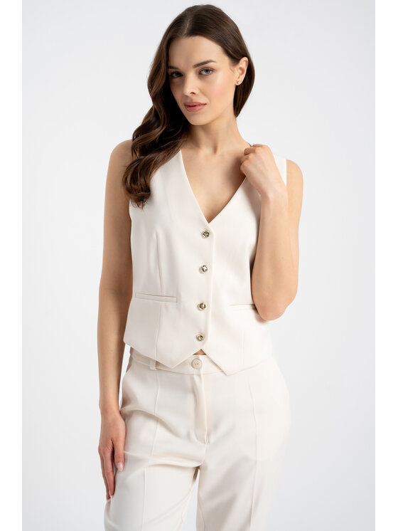 CLICK CLICK Kamizelka 71-0055 Écru Regular Fit