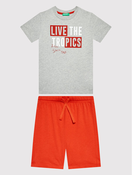 United Colors Of Benetton Súprava Tričko a šortky 3096CK002 Sivá Regular Fit