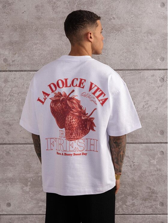Jigga Wear Jigga Wear T-Shirt Koszulka Z Krótkim Rękawem Oversize Męska Biała Truskawki Dolce Vita M Biały Oversize