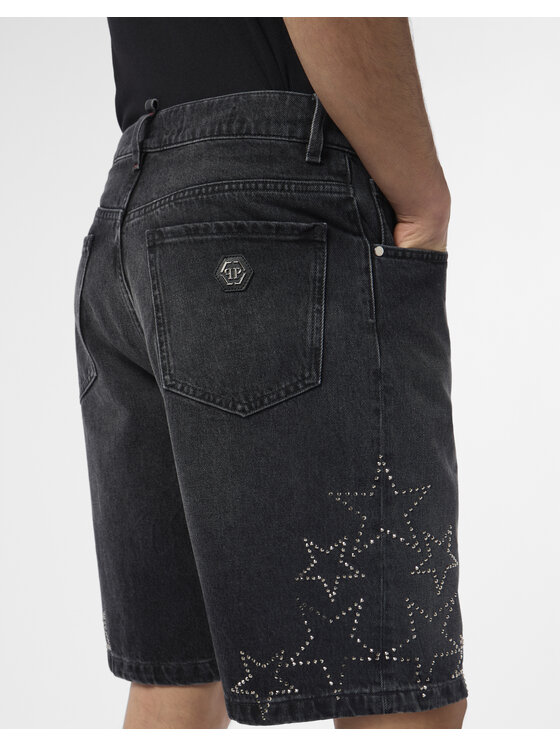 PHILIPP PLEIN PHILIPP PLEIN Szorty jeansowe 29786 Czarny Regular Fit
