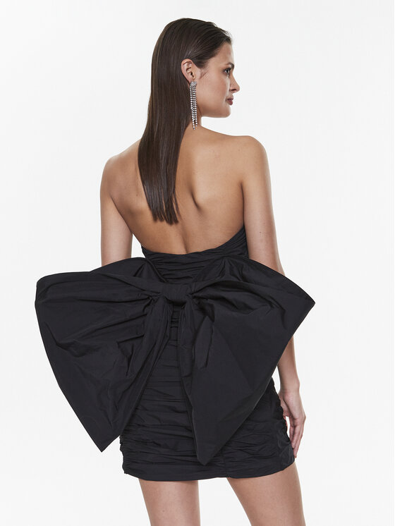 ROTATE ROTATE Koktejlové šaty Taft Pleated RT2494 Čierna Slim Fit