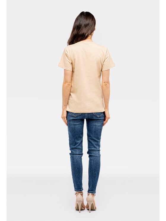 Perso Perso T-Shirt z naszyjnikiem z perłą Beżowy Slim Fit