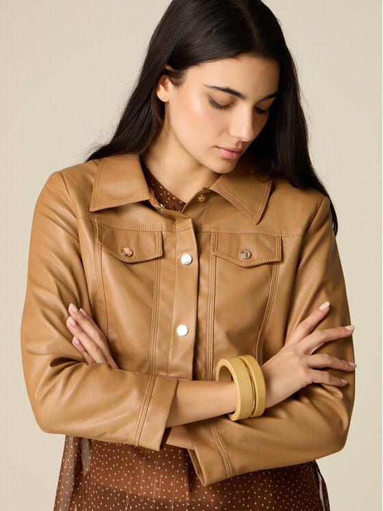 Oltre Oltre Giacca in similpelle R372R002352N012 Marrone Cropp Fit