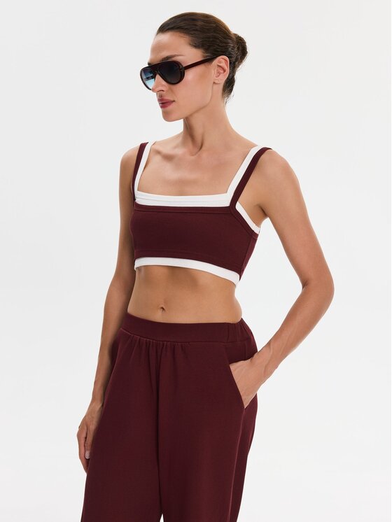 Nudyess Nudyess Top Lisa z prążka Bordowy Slim Fit