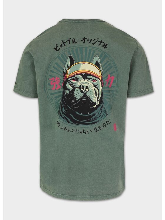 PITBULL PITBULL T-Shirt Koszulka męska Denim Washed MT. FUJI 3XL Zielony Regular Fit
