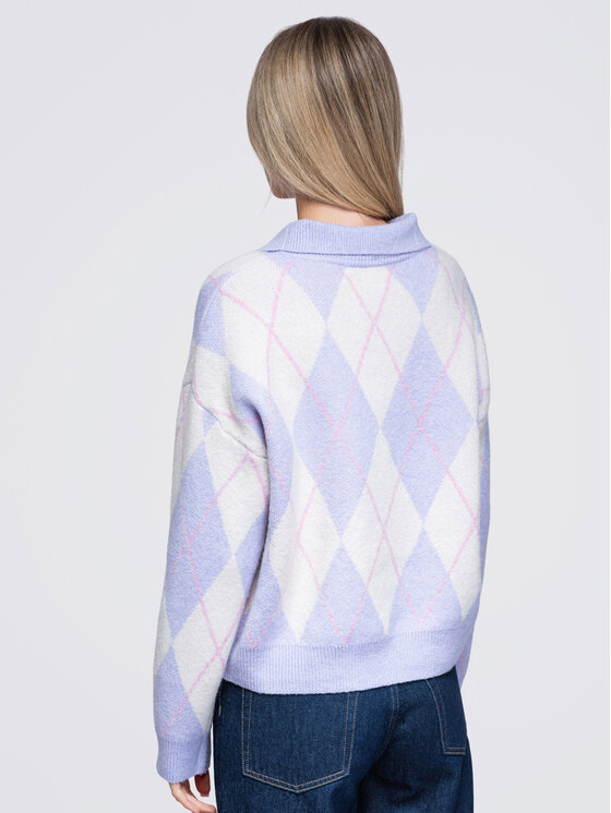 Ombre Ombre Sweter OW-SW-E0030 Fioletowy Relaxed Fit