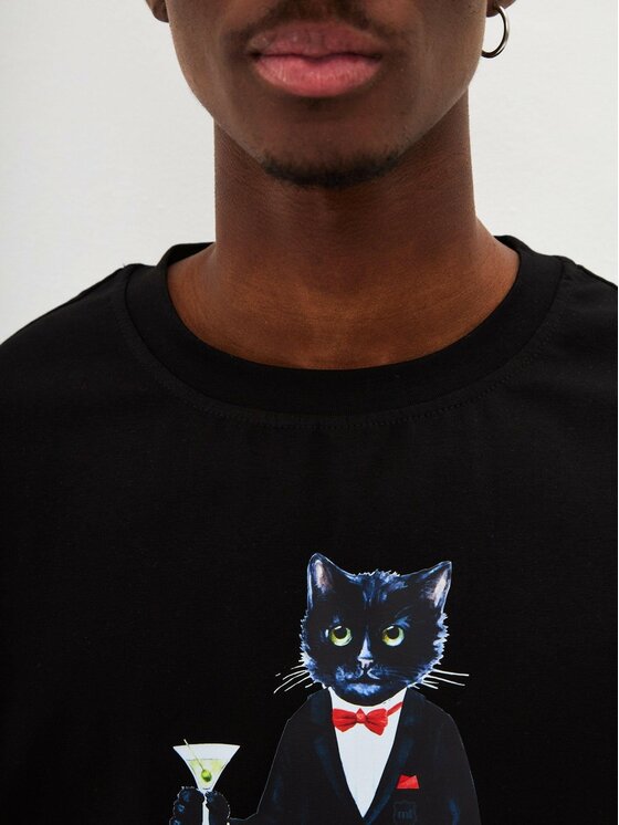 CAT by maniita lacitta CAT by maniita lacitta T-Shirt Printed men's t-shirt with CAT Czarny Regular Fit