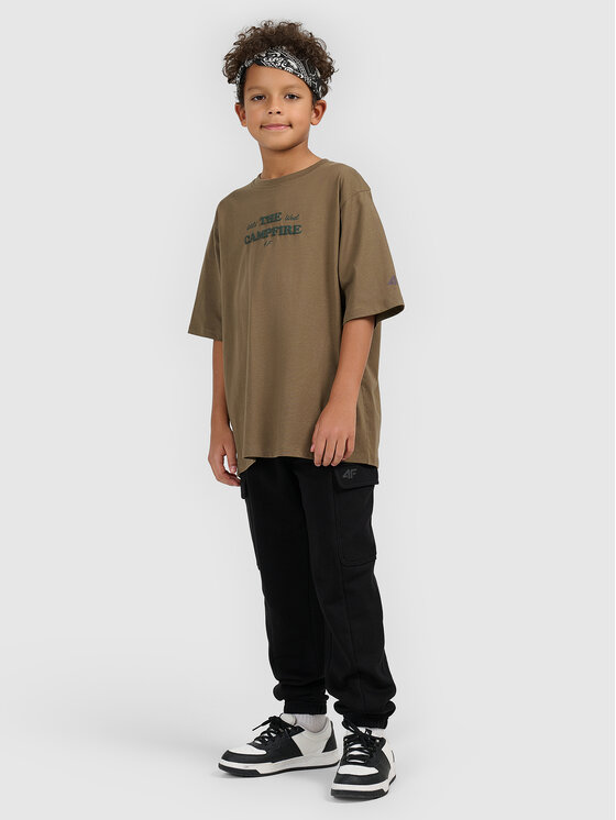 4F 4F T-Shirt HIKING TRIP Khaki Loose Fit