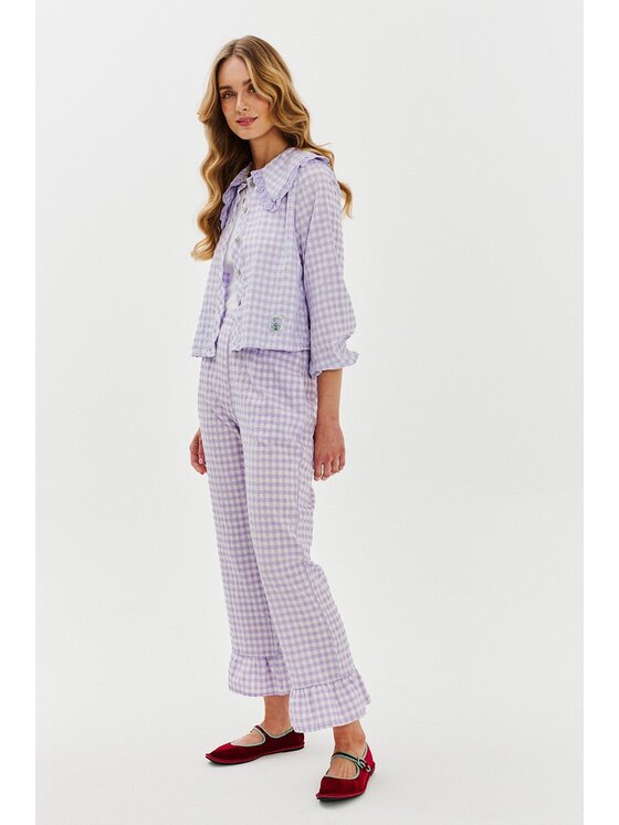 NAOKO NAOKO Bavlnené nohavice Lavender Bloom Fialová Regular Fit