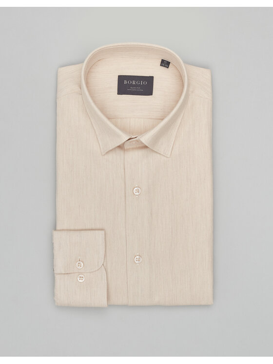 Borgio Borgio Koszula flero_00623 Beżowy Slim Fit