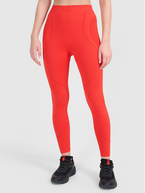 4F 4F Legginsy TRAINING SEAMLESS Czerwony Slim Fit