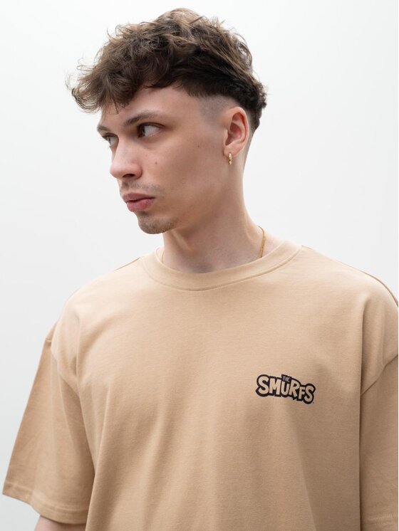 Smerfy Smerfy T-Shirt Szeroka Luźna Gargamel 128801 Beżowy Oversize