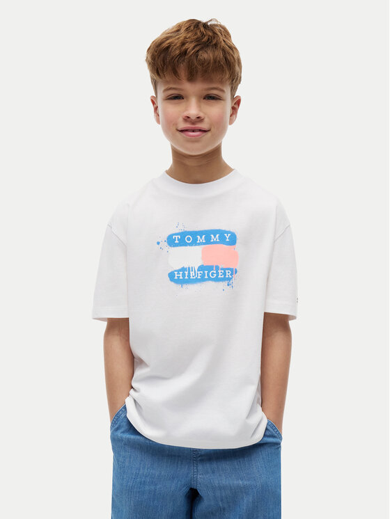 Tommy Hilfiger Tricou Graffiti KB0KB10546 Alb Regular Fit