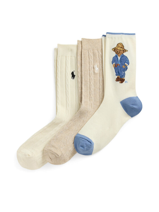 Polo Ralph Lauren Set di 3 paia di calzini lunghi da donna 455972027001 Beige, taglia : 40_43