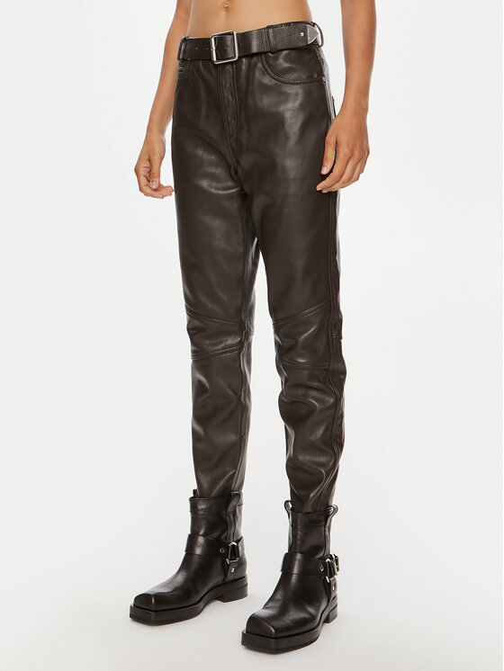 PINKO Pinko Lederhose Papua 103896 A21L Braun Relaxed Fit