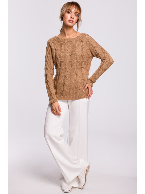 Made of Emotion Made of Emotion Sweter M511 Beżowy Basic Fit