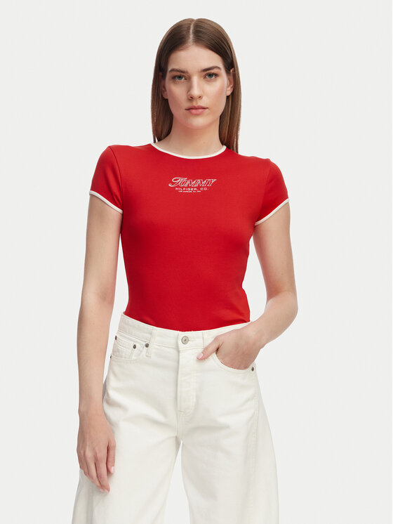 Tommy Hilfiger Tricou WW0WW49245 Roșu Slim Fit